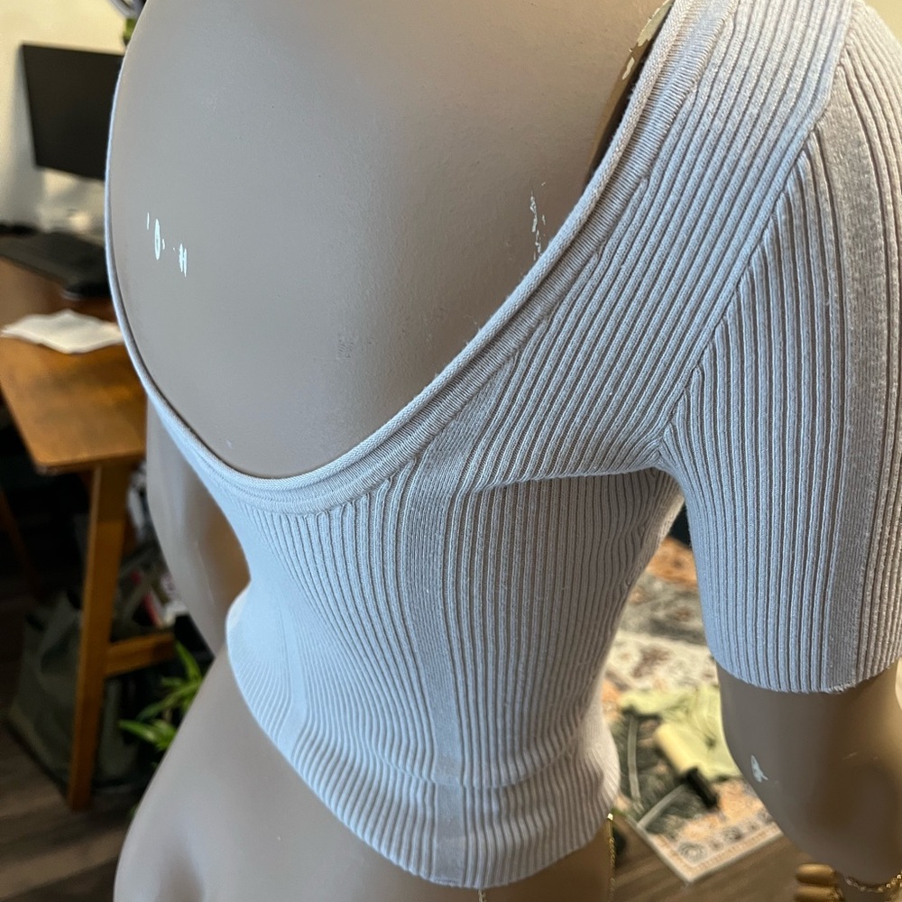 Divided Cream Ribbed Short Sleeve Top - Picture 2 of 2